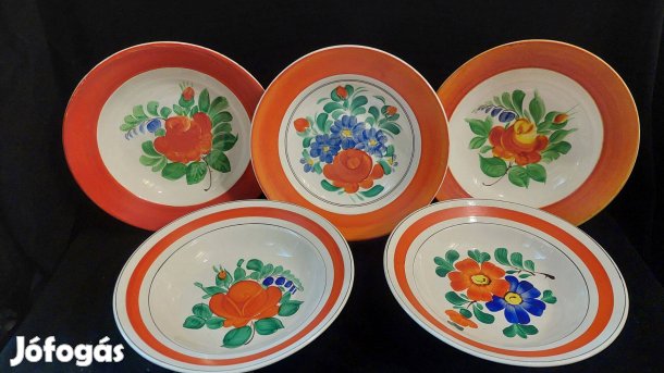 5 db régi hibátlan Gránit festett fajansz falitányér