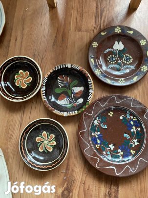 5 db régi kerámia feli tányér