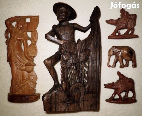 5 db vintage antik faragott kínai fa faragás figura szobor fafaragás