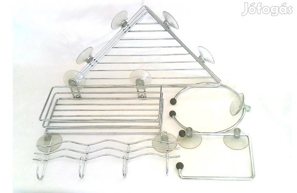 5 részes krómozott fürdőszobai kiegészítő szett: polc, akasztó, tartó