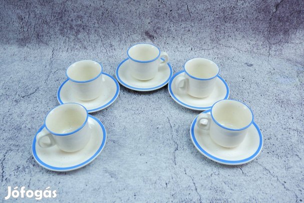 5 személyes kávés készlet fehér kék szegéllyel