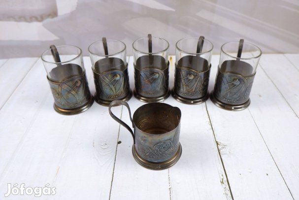 5db orosz teás pohár készlet plusz egy alsó rész