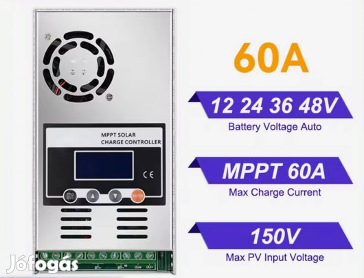 60A MPPT solar napelem töltésvezérlő 12V 24V 36V 48V lítium Lifepo4