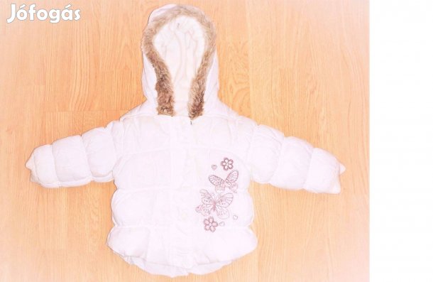 62/68 újszerű flitteres pillangó mintás prémes kapucnis téli kabát