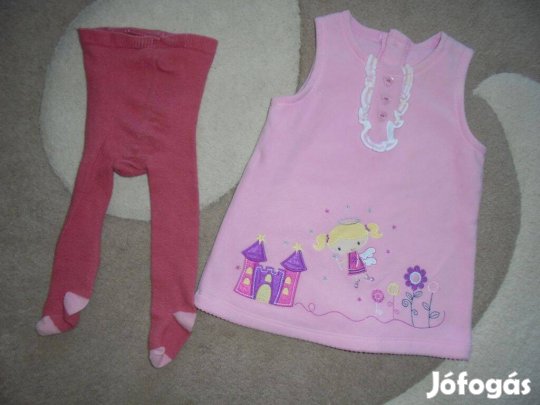 68-as lány plüss kötényruha harisnyanadrággal együtt szett