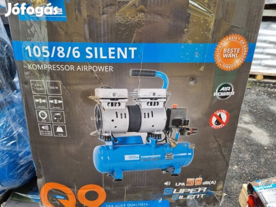 6L-es tartállyal, olajmentes 2 hengeres kompresszor, 8bar nyomással