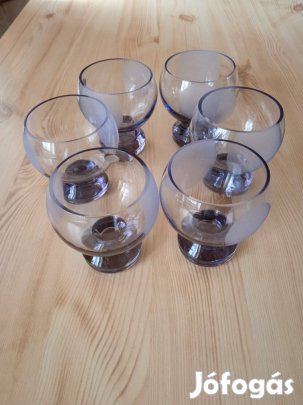 6 DB Régi Lila Talpú Fúvott Mintás Pohár Gyűjtőknek