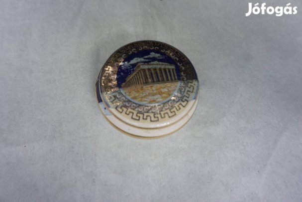 6 cm.-es görög porcelán ékszertartó eladó az Akropolisz képével