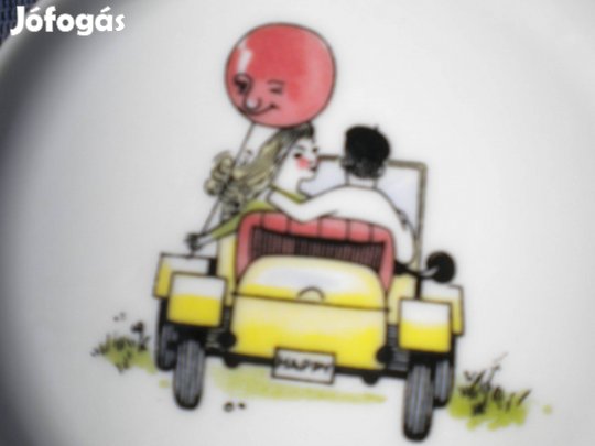 6 darab Fürstenberg porcelán pohár alátét kézzel festett vidám szines