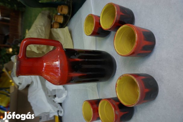 6 darabos fazekas kerámia boros készlet kiöntővel eladó