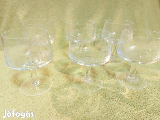 6 darabos retró csiszolt talpas üveg pezsgőspohár likőrös pohárkészlet