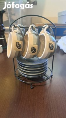 6 darabos új kávéskészlet tartóval együtt