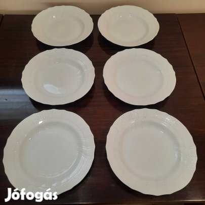 6 db Fehér Herendi porcelán félmély tányér készlet 