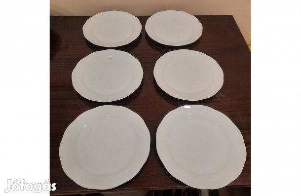 6 db Fehér Herendi porcelán lapostányér, lapos tányér készlet