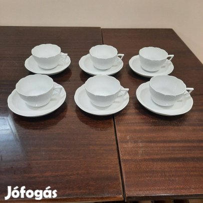 6 db Fehér Herendi porcelán teás csésze + alj eladó!