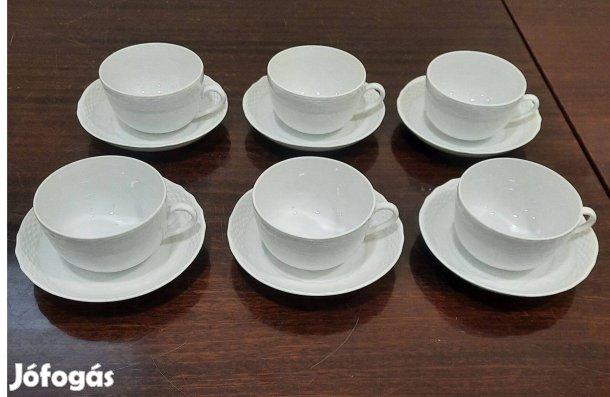 6 db Fehér Herendi porcelán teás csésze + alj készlet eladó!