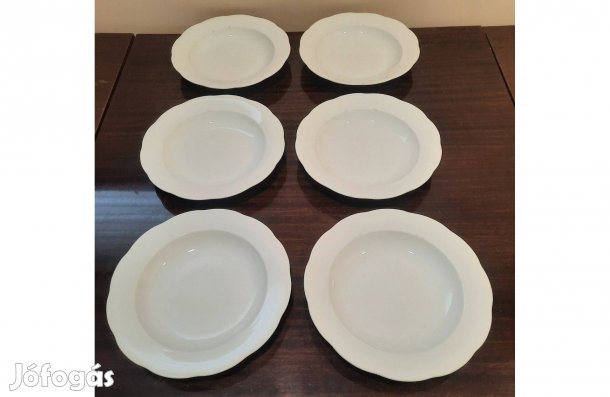 6 db Fehér sima szélű Herendi leveses mély tányér készlet