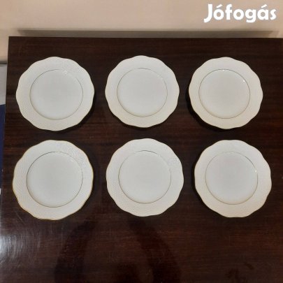 6 db Herendi Fehér arany szegélyes süteményes tányér készlet