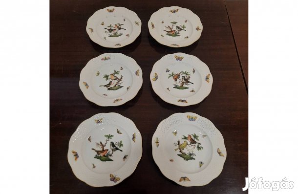 6 db Herendi Rothschild mintás porcelán süteményes tányér készlet