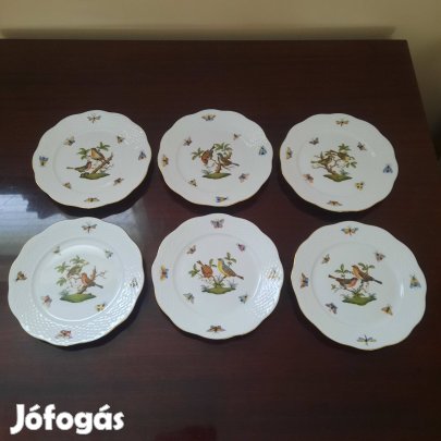 6 db Herendi Rothschild mintás porcelán süteményes tányér készlet
