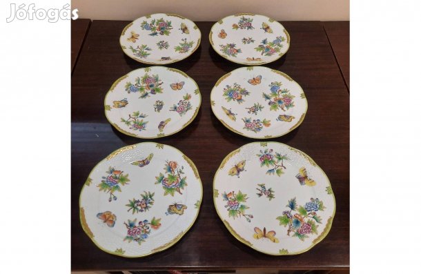 6 db Herendi Viktória mintás lapostányér, lapos tányér készlet