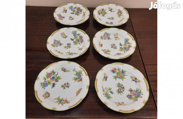 6 db Herendi Viktória mintás porcelán mély, leveses tányér készlet