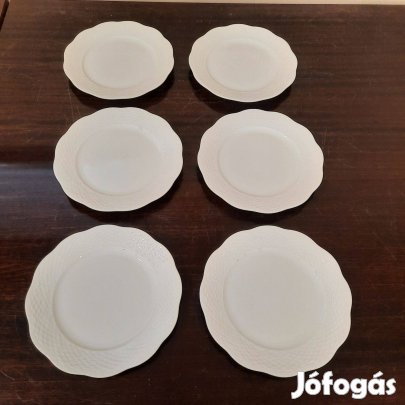 6 db Hófehér Herendi porcelán süteményes tányér készlet