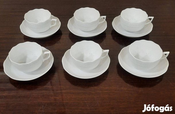 6 db Hófehér Herendi porcelán teás csésze + alj készlet eladó!