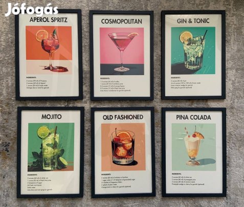 6 db koktél kép szürke keretben