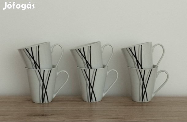 6 db-os porcelán bögre szett készlet kávés teás reggeliző