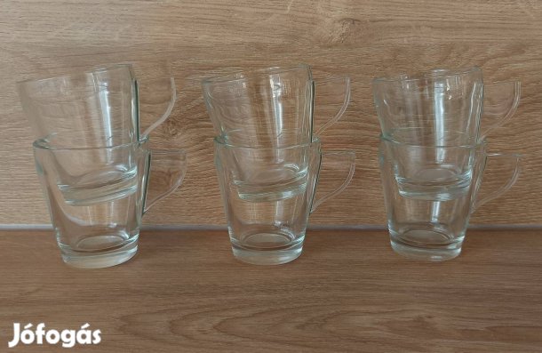 6 db-os üveg csésze szett, kávé készlet, kávés pohár, mokka, reggeliző