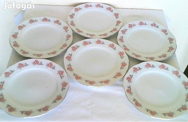 6 db szép rózsa mintás porcelán süteményes tál 18 cm