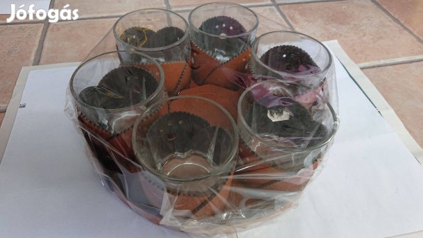6 db whisky-s pohár bőrtokban, bőrtálcával + 6 bőr alátéttel