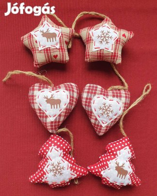 6db karácsonyi akasztható dísz dekoráció csillag szív fenyőfa