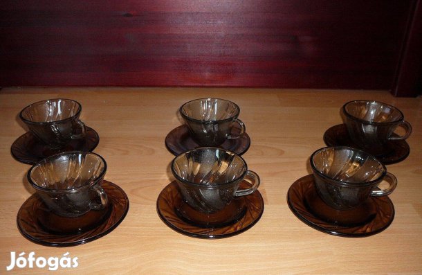 6db-os hőálló, füstüveg teáskészlet, kávéskészlet. Újszerű!
