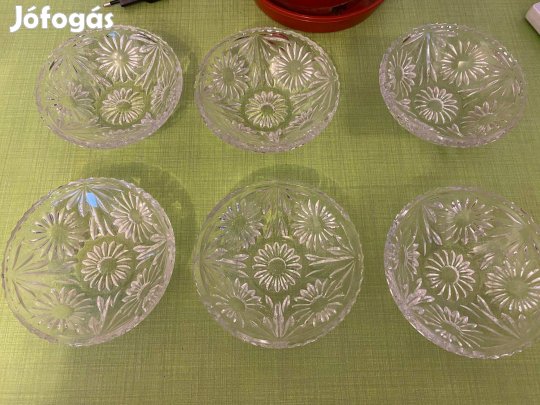 6db retro magyar salátás desszertes kristály tál készlet