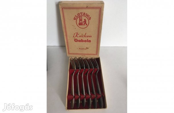 6db új, retro, rozsdamentes, süteményes villa eredeti dobozában
