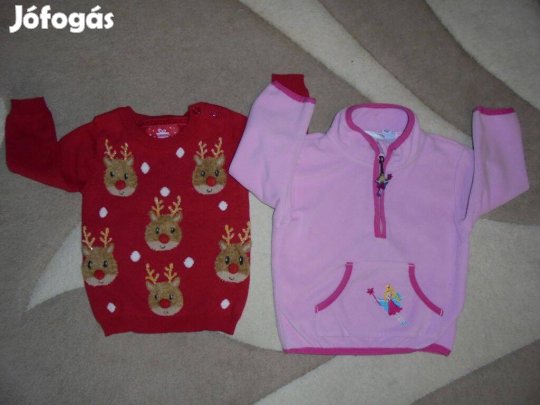74-80-as lány plüss pulóver + kötött karácsonyos pulcsi ruhacsomag