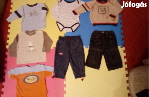 74 Tavaszi ruhák kisfiúnak 7db farmer póló pulcsi body olcsón