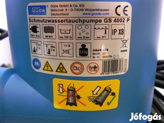 7500l/h vízhozammal úszókapcsolós búvárszivattyú, szennyvíz szivattyú