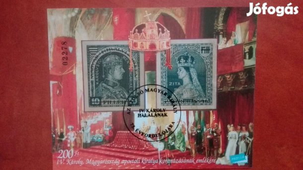 75 évfordulójára IV. Károly halálának emlékív ritka fellülbélyegz