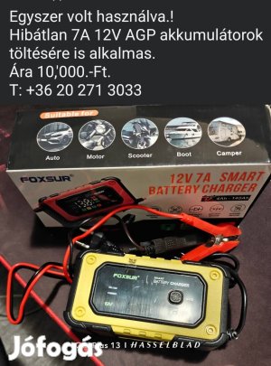 7A AGP akkumulátor típusok töltésére is alkalmas, 12 voltos .