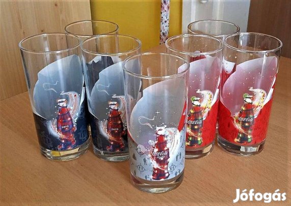 7 db.-os Coca-Colás üvegpohár készlet, 3 féle dekorral