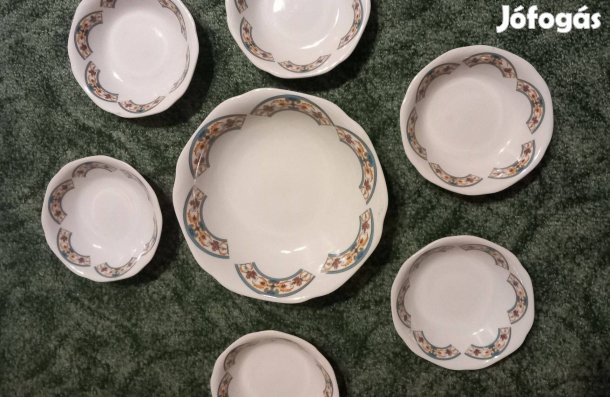 7 db-os porcelán süteményes, kompótos készlet