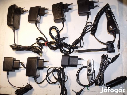 7 db tápegység, adapter és 3db szivargyújtós töltő. Legolcsóbb