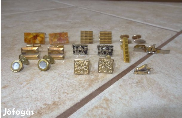 7 db vintage mandzsettagomb 2 db nyakkendőtű és 1 db kitűző, külön is