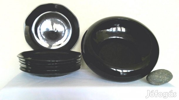 7 részes fekete fényes kerámia desszertes tál készlet