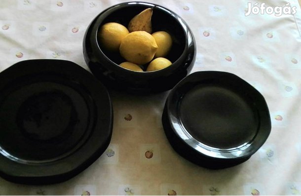 7 részes fekete kerámia desszertes tál készlet