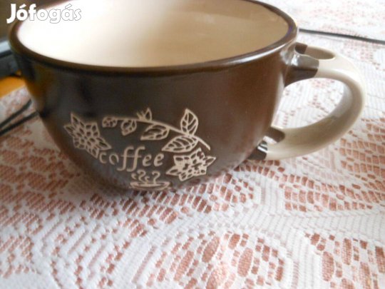 7db új öblös barna belül drapp kerámia bögre fülébe kanalat tehetsz