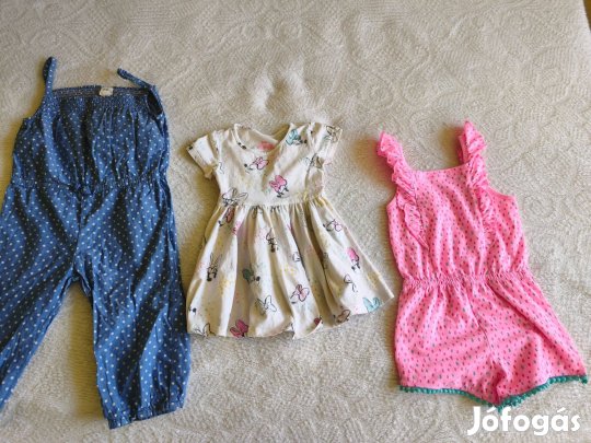 86/92-es lányka overál és 2 db pamut ruha